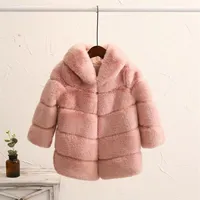 Winter Girls Faux Pur Coat Hooded Baby Girl Rabbit Fur Jackets and Casat