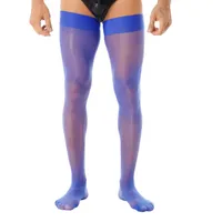 Erkek Çoraplar Erotik See-Through Sexy Stockings Lingeries Parlak ince parlak esnek şeffaf uyluk yüksek Socksmen