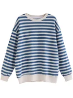 Stripe de algodón Píbles de manga larga de gran tamaño Harajuku Spring Swelling Swetshirt Women Korean Blue Streetwear Tops 220801