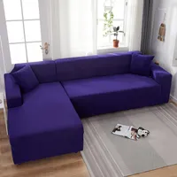 Cubiertas de la silla Cubierta de sofá seccional de la esquina elástica para la sala de estar 2 3 4 Lugar Púrpura Color sólido L Protección de forma de forma de longitud