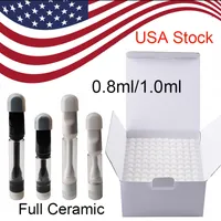 Ready To Ship In USA Stock 0.8ml 1ml Full Ceramic Atomizers Snap On Empty Carts Vape Cartridges Packaging Childproof Lock Oil Dab Pen Vaporizer 510 Thread Lead Free