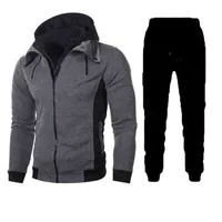 New Men Set Fashion Tracksuit Double Zipper Hooded Sweatshirt Pants 2 Pieces Sportswear Suit Male Casual Coat Clothes L220630