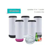 US Warehouse 16oz Sublimation 4 in 1 Bluetooth Speaker Cooler Can Cooler with Speaker Wireless Intelligent Music Cups Stainless Steel Smart Water Bottle with lids