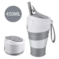 450mL Silicone Collapsible Coffee Cup With Straw Leak-proof Lid For Travel Hiking Picnic Food Grade BPA Foldable Coffee Mug 22637
