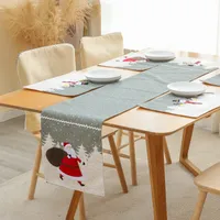 Nieuwe kerst eenvoudige en elegante sneeuwvloktafel Runner Santa Claus Snowman Tafellag Huisdecoratie
