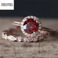 Super Ruby Rose Gold Luxury ring Set Red Stone Rings for Women Wedding Crystal Bague Femme Anillos Mujer silver 925 jewelry253A
