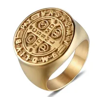 Classical 316L Stainless Steel Religious Gold Ring For Men Punk Style Viking Across Ring Titanium Steel and Accepted Masons221h