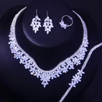 Ohrringe Halskette Silber Farbe Kristall Brautschmuck Sets Mode Choker Ring Frauen Hochzeitskleid Setarrings