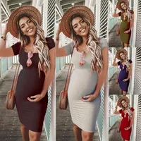 Bunvel Yaz Bodycon Hamile Kadınlar Sundresses Katı Annelik Giysileri Kısa Kollu Gebelik Elbiseler Premama Giyim Giyim