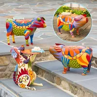 Colorful Folk Art Animal Side Table Resin Statues Sculptures Crafts For Garden Courtyard Landscape INTE99 Decorative Objects & Figurines