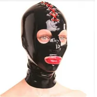 Черные латексные капюшоны косплей Catsuits Bodysuits Party Mask Elastic Design Sexy Rongage Gear BDSM ограничения