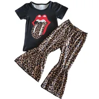 Fashion Baby Girl Clothing Soft Girls Boutique Bell Bottom Tourfits Leopard Impresión Nuevo diseño RTS Kids Diseñador ropa de la niña Bab233g