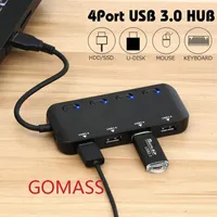 Hubs High Speed ​​USB3.0 Splitter Cable Ultra-Thin USB 3.0 HUB 4 PORTS LED-indikator Separata switchar för mustangentborddatorusb