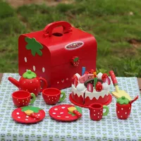 Coupage de g￢teau de fraise en bois pour voir Happy Family Girl Toy Kitchen Set Gift en bois pour enfants