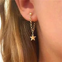 Fashion Personalidad simple Pentagram Star Back Hanging Drop Pendientes Cadena de metal coreano Dangle Brincos Joyas para mujeres GC1345
