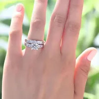 Cluster Rings Fashion Square Princess-Cut White Topaz Gemstone Set 2-in-1 Luxury 925 Sterling Silver Wedding for Women Jewelrycluster Rita22