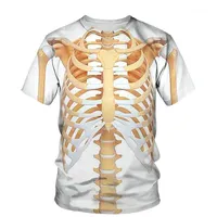 남자 티셔츠 3D 인간 뼈 프린트 티셔츠 남자 2022 여름 오 목의 짧은 소매 티 탑 재미있는 의상 스타일 남성 옷 캐주얼