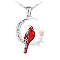 Pendant Necklaces 1pc Exquisite Moon Shaped Necklace Cardinal Bird Jewelry For Women Female Boho Gift