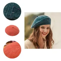 Visors Elegant Women Hat Stretchy Autumn Winter Pure Color Shiny Beret HatVisors