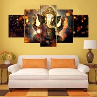 Wandkunst Canvas Bilder Modular Thailand Gold Elefant Gott Thema moderne Ölmalerei Schlafzimmer Dekoration Große Art Lack Dekoration Home Dekoration 5 Stück Set