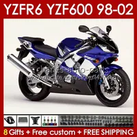 Bodys Kit für Yamaha YZF R6 R 6 YZF600 600cc 98-02 Bodywork 145no.0 YZF 600 CC YZF-600 YZFR6 98 99 00 01 02 Rahmen YZF-R6 1998 1999 2000 2001 2002 Full Fairing Factory Blue Blau