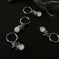مقطع المسمار الظهر الأبيض أبيض Opal Bead Earrings Clip No Hole Design Clips Chinese Style for Women Fashion Jewelryclip-on