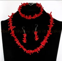 5X12mm Natural Red Coral Chip Gems Beads Colar Bracelete Brincos Jóias Conjunto