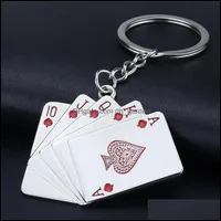 Key Rings Jewelry Red Black Royal Flush Poker Playing Card Ring Metal Keychain Bag Hanging Fashion Will And Sandy Drop Delivery 2021 Sdjjq