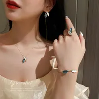 Earrings & Necklace Korean Ginkgo Biloba Ins Fashion Personality Net Red Elegant Temperament Bracelet Ear Line Ring SetEarrings
