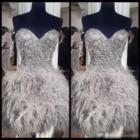 Cheap Short Prom Dresses With Feathers Sweetheart Neck Corset Lace Up Back Graduation Homecoming Dress Beading Crystal Cocktail Gi202A