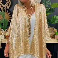 Kadın Ceketleri Yaz Fırsıkları Glitter Pulin Parlak Üstler Kadın Moda Zarif Parti Ceket Bayanlar Günlük Kısa Kollu Hırka Sokak Giyim