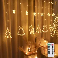 Stringhe 2,5m US/US Plug Led Tree Christmas Deer Bells Stars Garland Fairy Curtain Light for Year Party Bar Wedding Vacation Decor