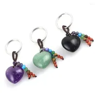 Link Chain Heart Stone Pendant Keychain 7 Chakra Reki Healing Crystal Gemstone Beads Key Car Ring Charms For Women Girls Bag Dec Fawn22
