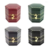 Jewelry Pouches Bags Hexagonal Retro Ring Box PU Leather Storage Case Pendant Props Display Organizer Rita22
