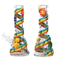 Vintage 13inch 7mm 3D Wrap Rainbow GLASS BONG Hookah Smoking Pipes can put customer LOGO by DHL UPS CNE