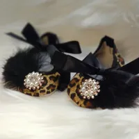 First Walkers Dollbling Leopard Turkey Hair Baby Crib Shoes Handmade Bling Girl Born Infant Pearls Sparkly Ballet ShoesFirstFirst