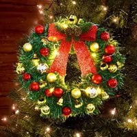 Decorative Flowers & Wreaths Christmas Wreath Led Night With Bow Decoration Door Hanging Rattan Ornament Garland Xmas Decorations Home Decor