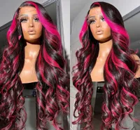 28 30 Zoll Ombre rosa Farbe Körperwelle Perücke menschliches Haar vorgezogen 13x4 Synthetische Spitzen -Vorderperücken für schwarze Frauen
