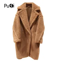 Pudi Women Fashion Fare Fur Fur Over Coat Girl Leisure Solid Teddy Color Stacket Over Size Parkas CT817 201103