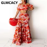 Duas peças Floral Impressed Dress Suits Off ombre Tube Top Maxi Skirt Conjunto 220506