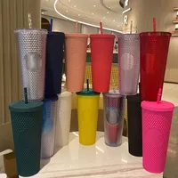 Yeni 24 oz kişiselleştirilmiş Starbucks Logo ile Törik Bling Gökkuşağı Gökkuşağı Unicorn çivili soğuk fincan tumbler kahve kupası saman yeniden kullanılabilir