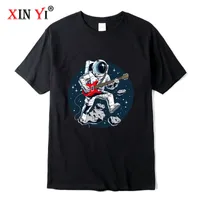 Xin yi mens tsshirt de alta qualidade 100% algodão engraçado astronauta toca guitarra impressão solteira loseeck mascul tshirt masculino tshirt tops 220608