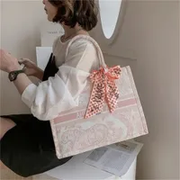 New Designer Top Luxury Bags New quality hand canvas large capacity bow scarf Totehigh quality shoulder bag
