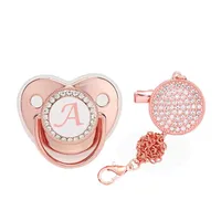 Pacifiers# Luxury Rose Gold Initial Letter A Bling Baby Pacifier With Chain Clip Born BPA Dummy Soother Chupeta Sucette261L