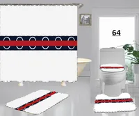 Retro full bokstavsstil Stripe duschgardin och halkfri badmatta sätter sekretessgardin för badrum och sovrumsskugga
