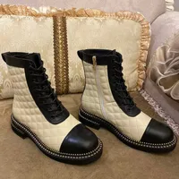 Top Designer 2022 Nieuwe Lingge Short Boots Luxury Classic Fashion Leather Color Matching Lace Up Low Heel Martin Boots Knight 35-41 Box Dust Bag