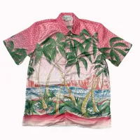 High quality men's and women's casual shirts tide brand Casablanca new printed silk satin Hawaiian short-sleeved shirts couple fashion thin T-shirt 9822