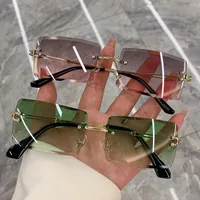 빈티지 패션 2022 새로운 선글라스 림리스 프레임리스 사각형 음영 그라디언트 UV400 여름 여행 디자이너 태양 안경 안경 안경 루넷
