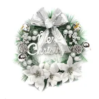 Decorative Flowers & Wreaths Christmas Handmade Artificial Garland With Bells Bowknot Xmas Front Door Wall Decoration He