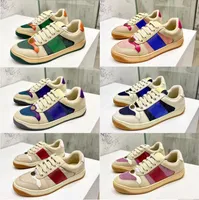 Screener sneaker beige Butter Dirty leather Shoes running vintage Red and Green Web stripe Luxurys Designers Sneakers Bi-color rubber sole Classic Casual Shoe 35-44